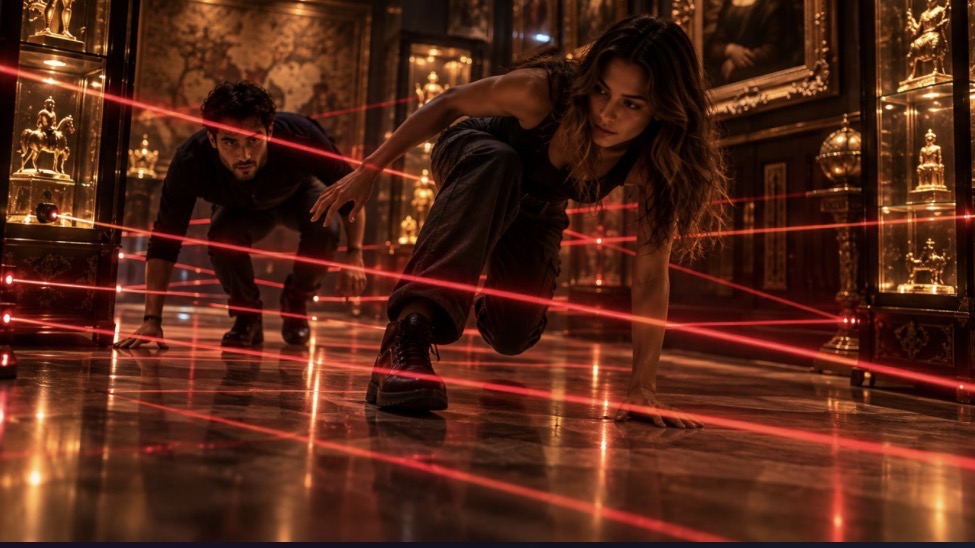 Players navigating lasers in Escape with Mona Lisa
